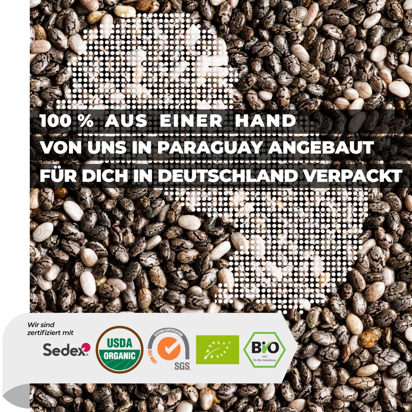Bio Chia Samen in Nahaufnahme – schwarze Saat aus nachhaltigem Bio-Anbau