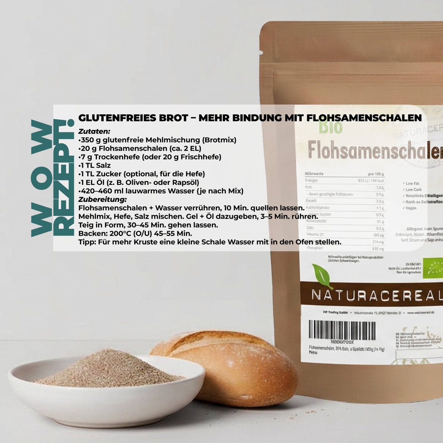 Bio Flohsamenschalen 99% Reinheit – ballaststoffreiches Naturprodukt von Naturacereal