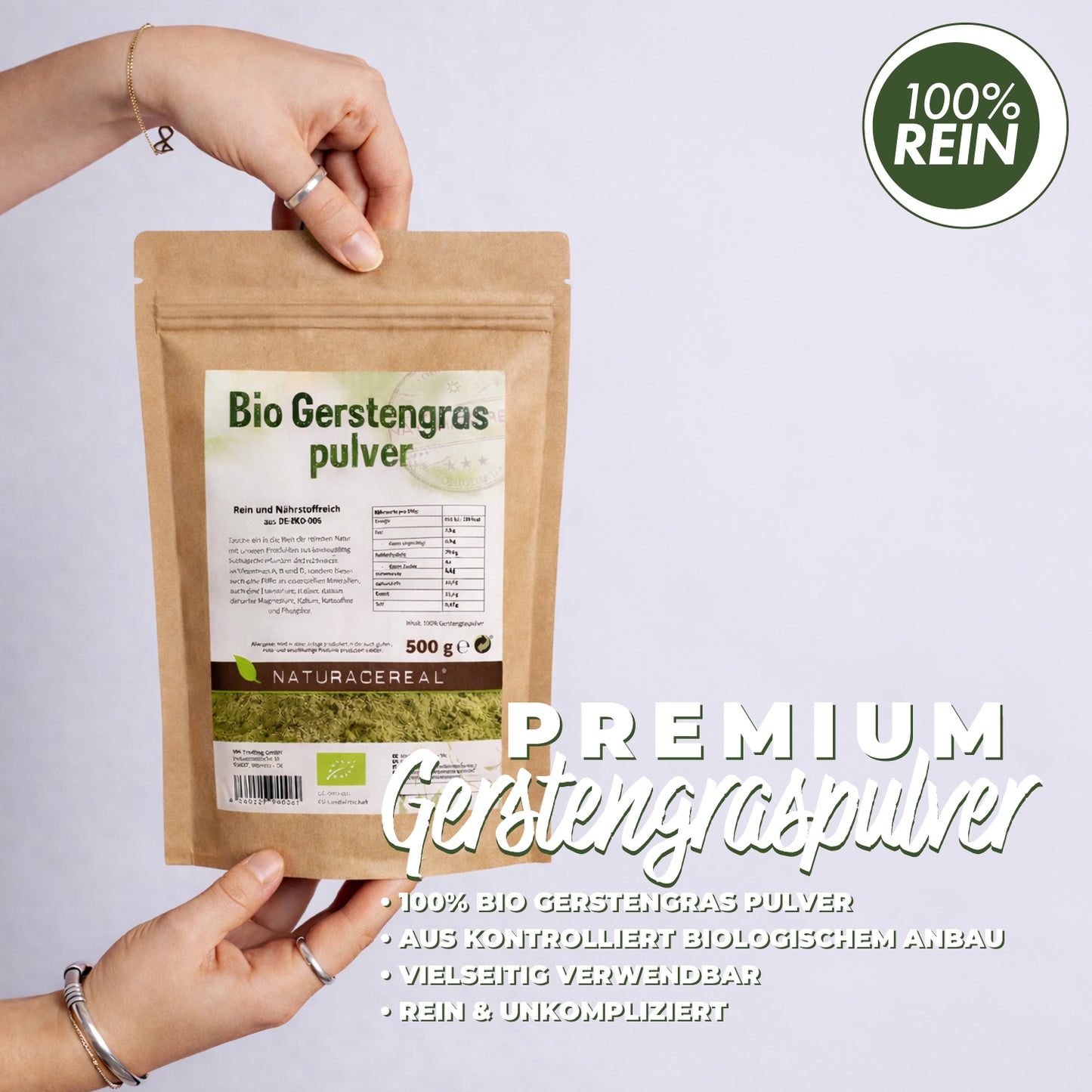 Bio Gerstengraspulver – feines grünes Pflanzenpulver in Bio-Qualität