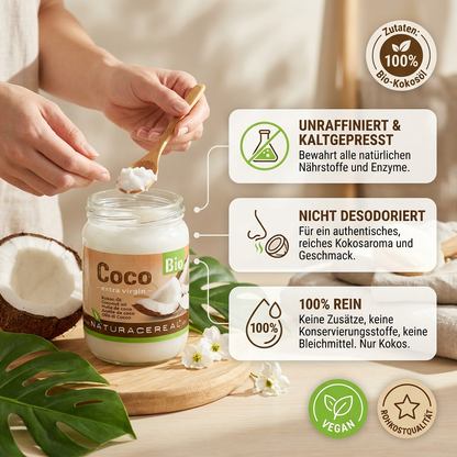 Schonende Kaltpressung: Naturacereal Bio Kokosöl 1L erhält alle natürlichen Inhaltsstoffe