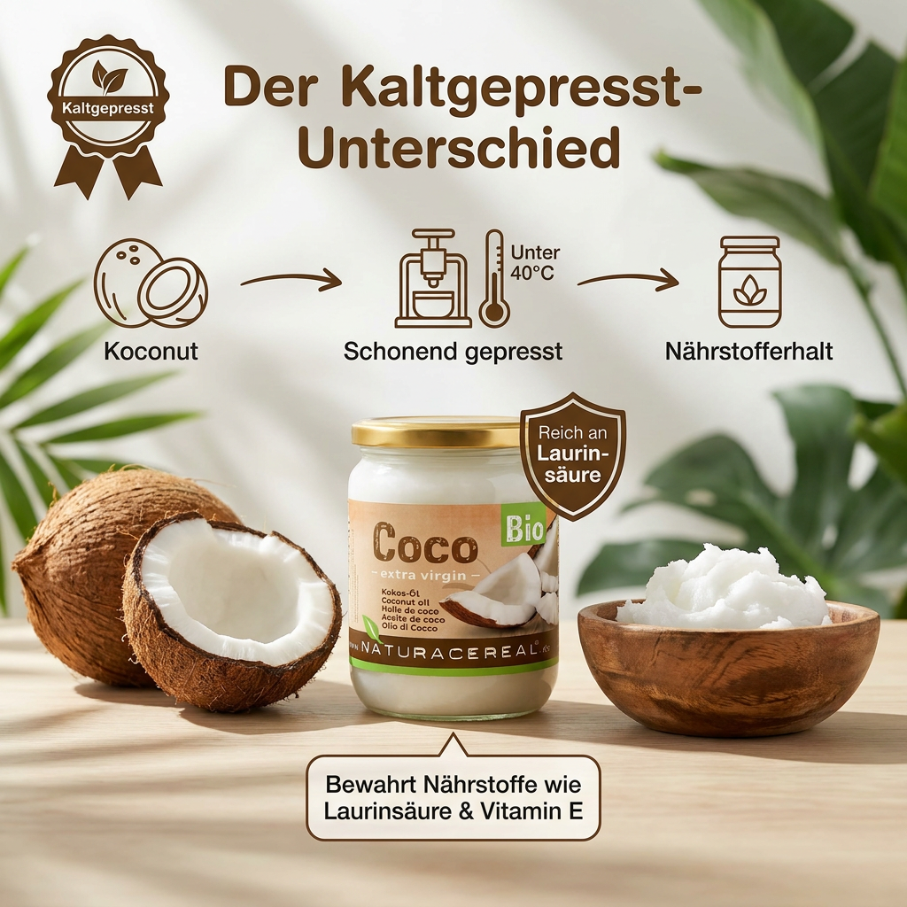 Vielseitig einsetzbar: Bio Kokosöl 500ml von Naturacereal für Küche, Backen und Hautpflege