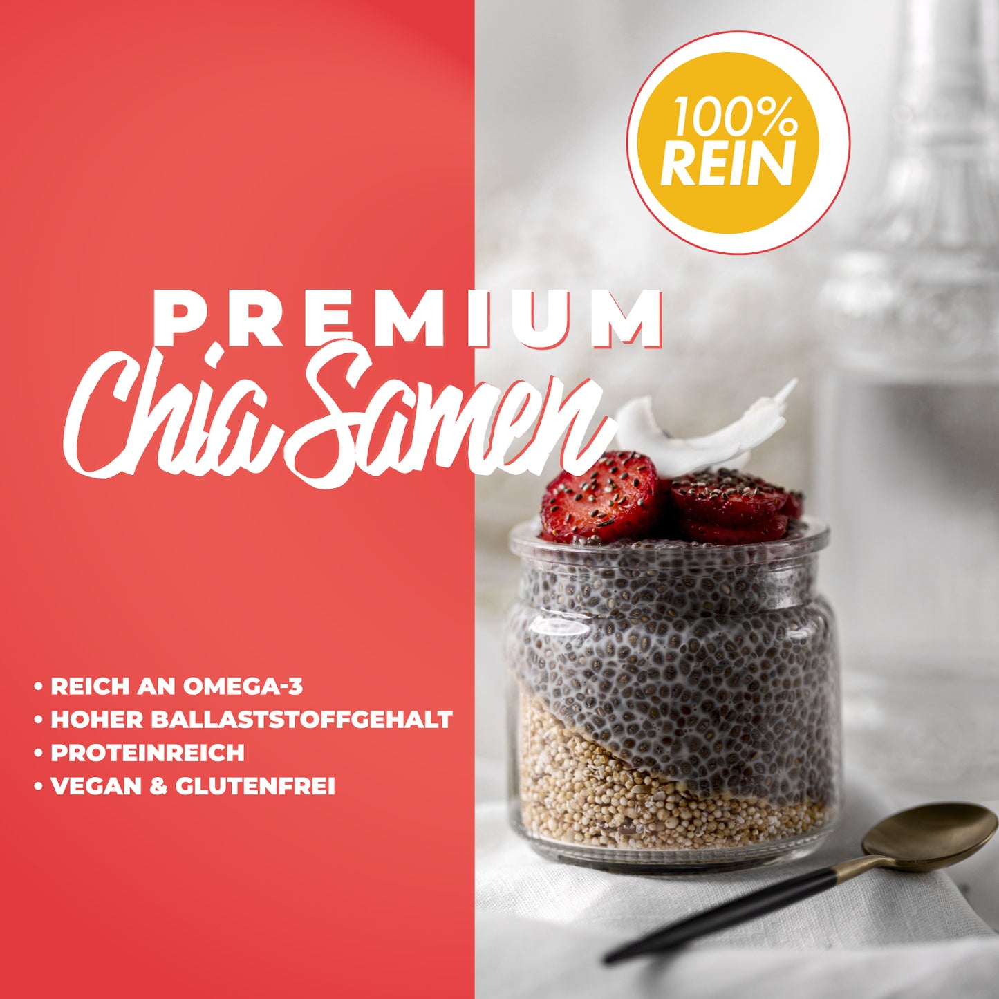 Chia Samen Verpackung mit Produkteigenschaften von Naturacereal