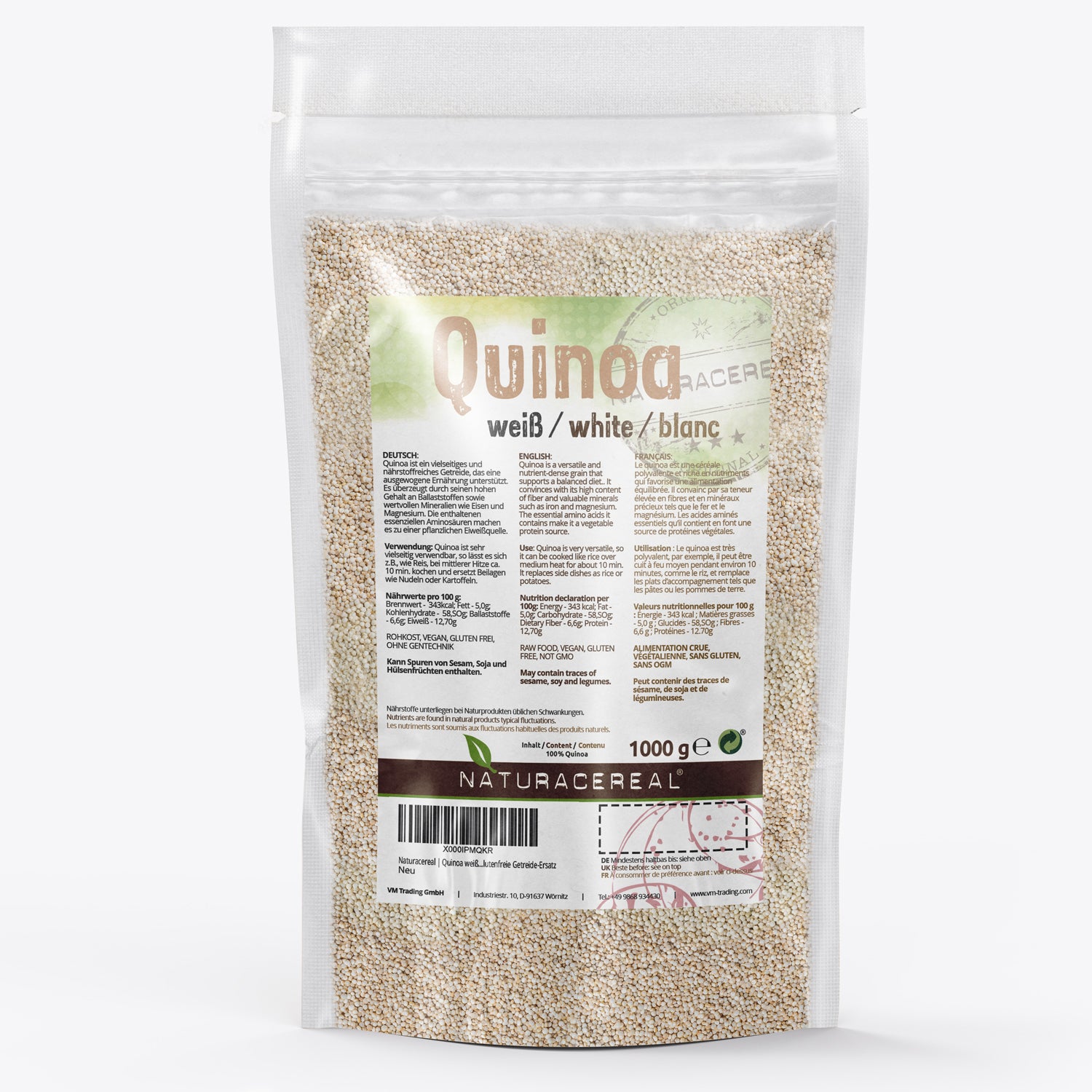 Quinoa Weiß 1kg Verpackung von Naturacereal – glutenfreie Beilage