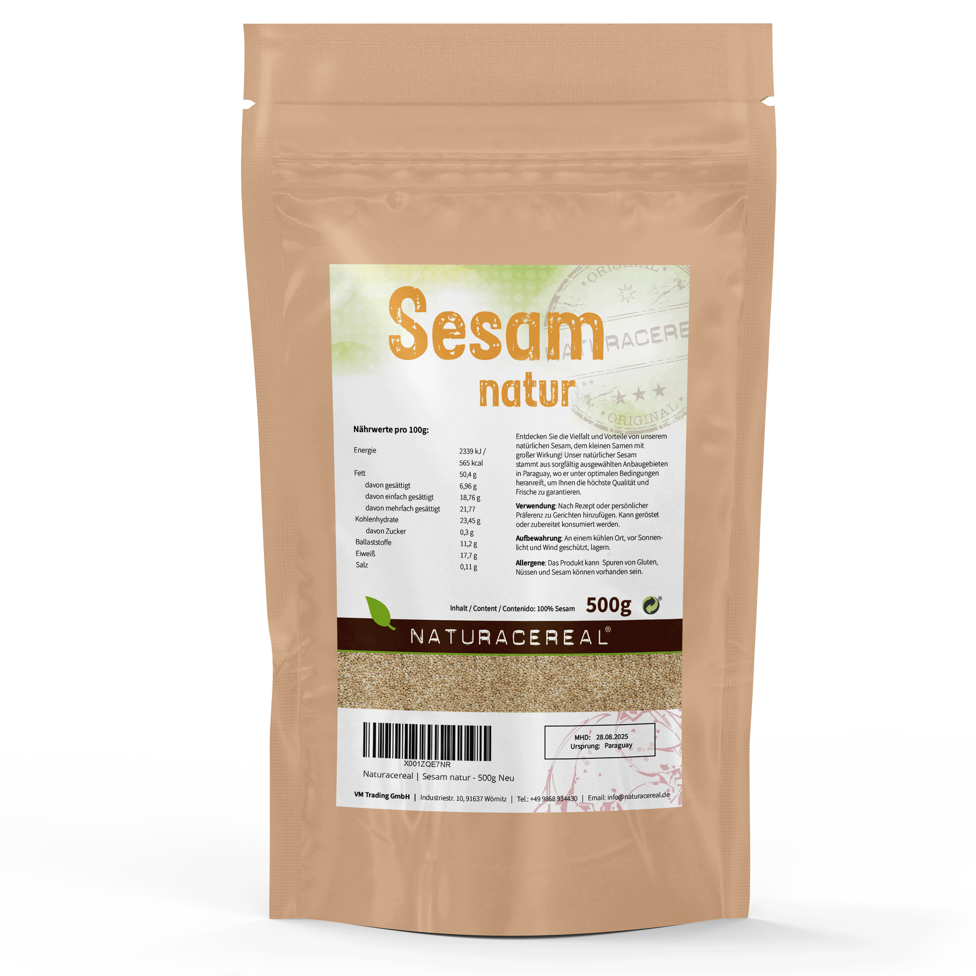 Naturacereal Sesam natur 500g – naturbelassene weiße Sesamkörner