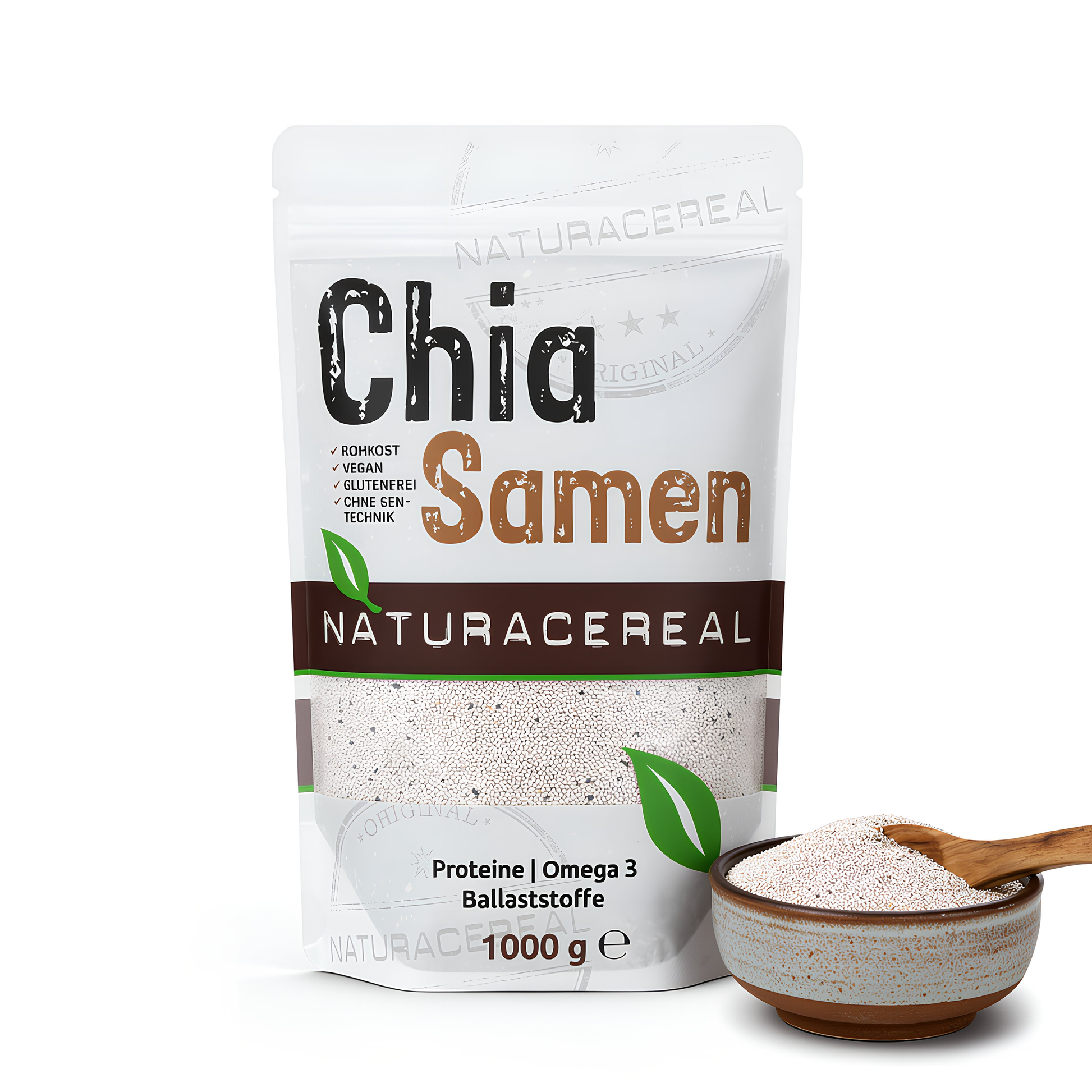 Weiße Chia Samen 1kg Verpackung von Naturacereal – helle Saat aus Paraguay